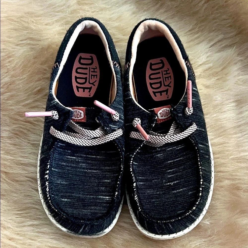 Hey Dude Kids Moccasins - Black with Pink Accents